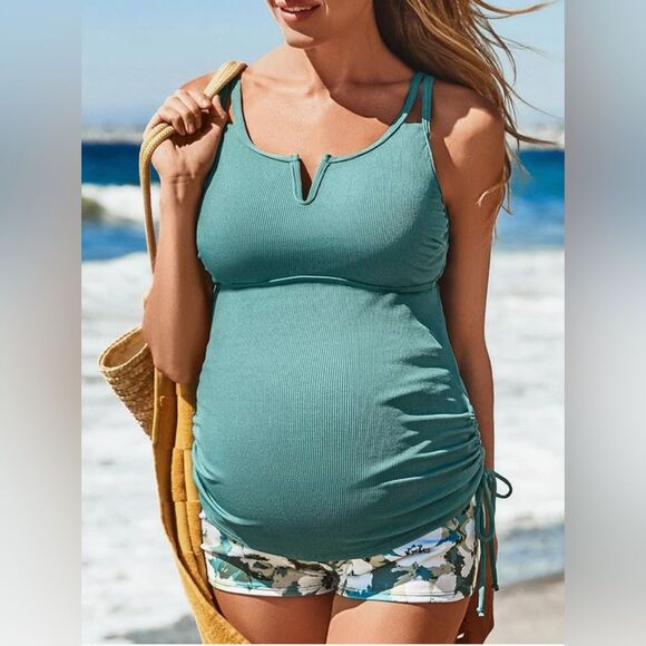 Summer Mae Ribbed Maternity Two-Piece Swimsuit Tankini Silhouette Bloom 8 NWT - Picture 14 of 14